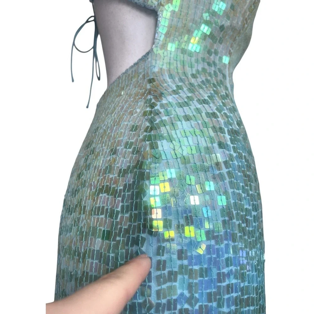 Vintage Cache Silk Beaded Ombré Sequins Iridescent Gown Mermaid Embellished Y2k - Picture 16 of 16